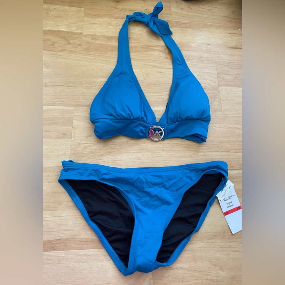 2 Piece Michael Kors Swimsuit halter top lux teal cruise 2019 XS NWT